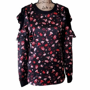 Lane Bryant Women's Plus Lace Shoulder Floral Mixed Fabric Top Size 14 Red New